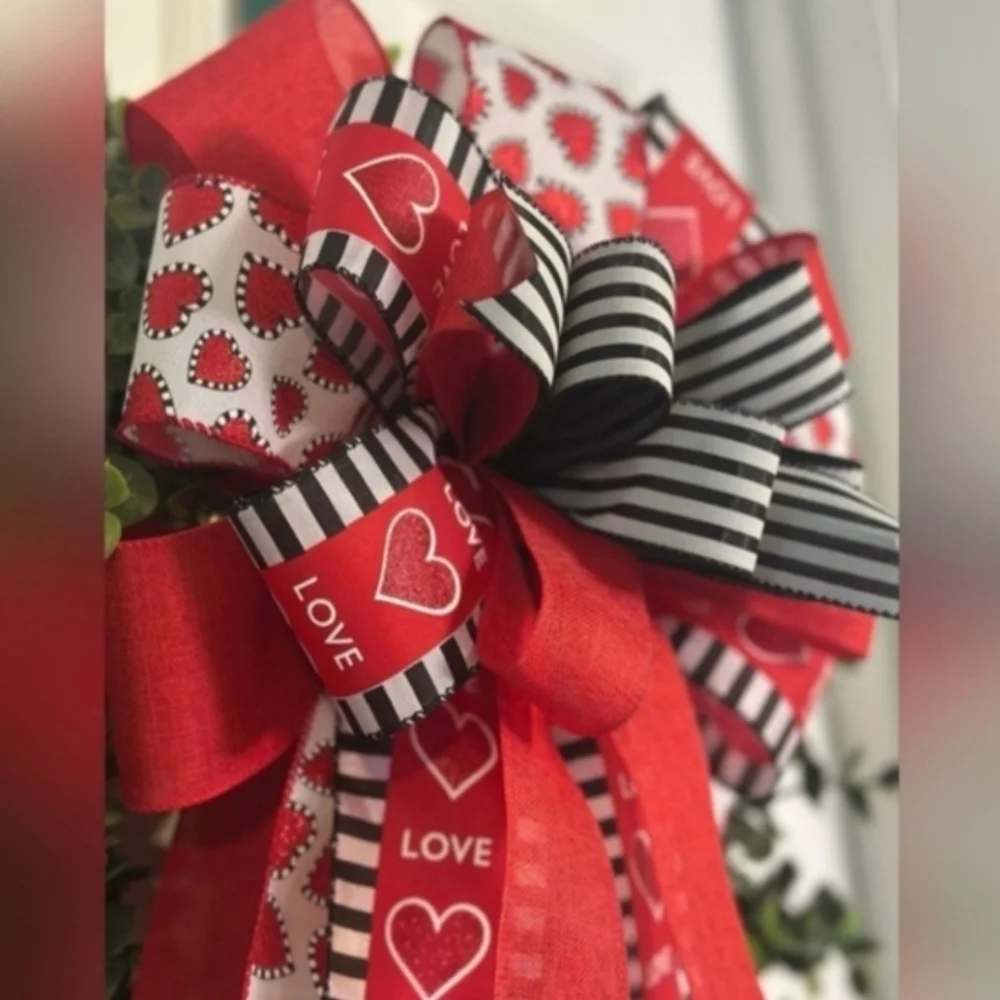Festive Red and Black Valentines  Bow